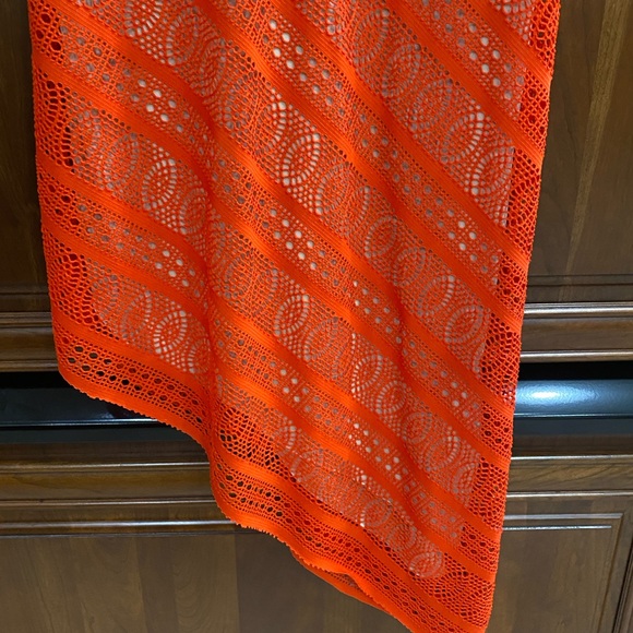 Ladies Size 2 Dark Orange Dress Long Maxi Tapered Length Lace Tan Under Bisou - Picture 5 of 13